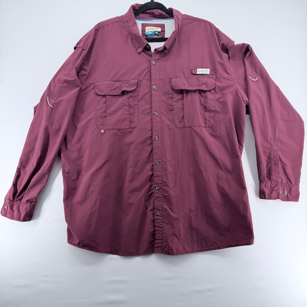 Magellan‎ Outdoors Fish Gear Shirt Mens 3XL Burgundy Vented Fishing Long Sleeve